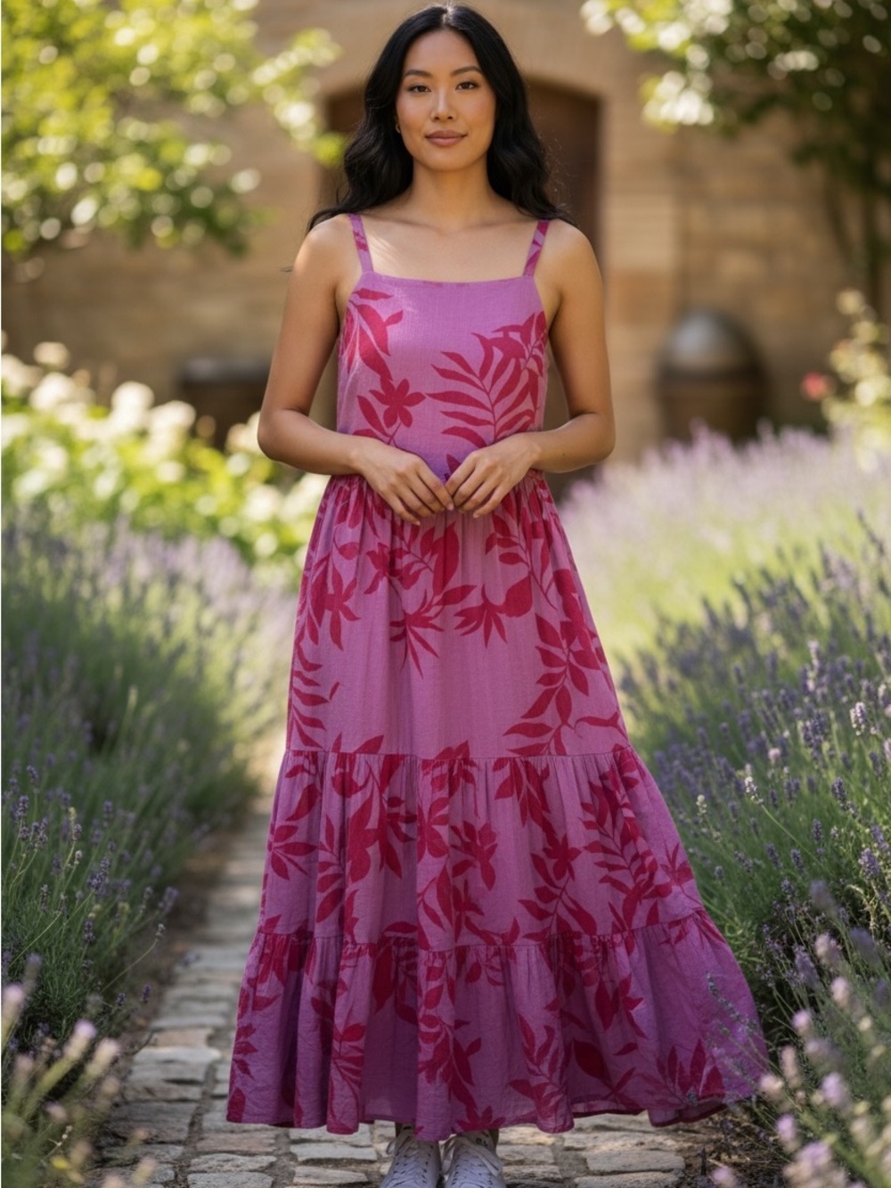 0048. Old Navy Magenta Floral Tiered Maxi Dress